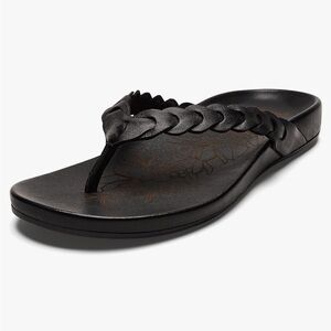 OluKai Lei Sandals Black Braided Flip-Flops Women’s Black Flip Flops - Size 6